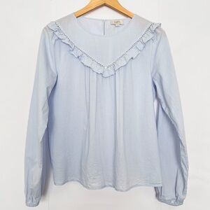 Loft Outlet Ruffle & Lace Long Sleeve Blouse Cottagecore Prairie Size Small Blue